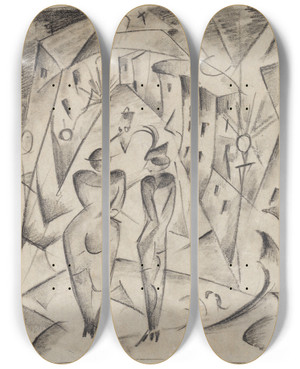 Triptych art skateboard deck of Hermann Stenner Zwei Frauen Auf Der Strae by Hermann Stenner (1891-1914)