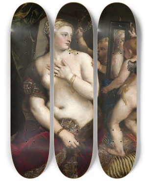 Triptych art skateboard deck of Titian Venus With A Mirror by Titian (1488-1576)