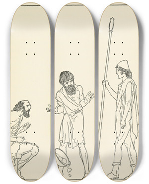 Triptych art skateboard deck of Padraic Colum The Childrens Homer Pl 48 by Padraic Colum (1881-1972)