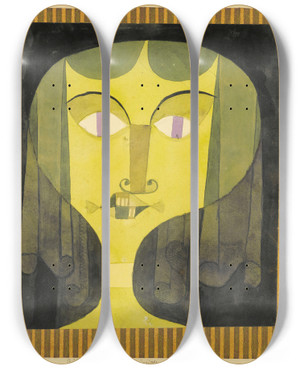 Triptych art skateboard deck of Paul Klee Portrait Of A Violeteyed Woman by Paul Klee (1879-1940)