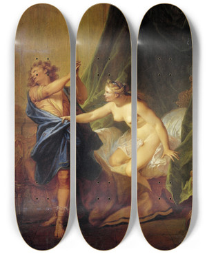 Triptych art skateboard deck of Nicolas Bertin Joseph And Potiphars Wife by Nicolas Bertin (1668-1736)