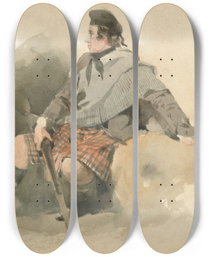 Triptych art skateboard deck of Thomas Miles Richardson A Highlander Seated by Thomas Miles Richardson (1784-1848)