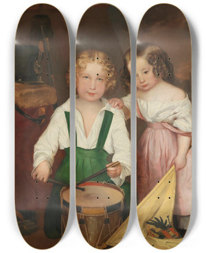 Triptych art skateboard deck of Eduard Swoboda The Little Drummer by Eduard Swoboda (1814-1902)