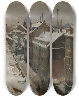 Triptych art skateboard deck of Otto Graeber Blick Aus Dem Atelier Des Knstlers Auf Die Augustastrae In Karlsruhe by Otto Graeber