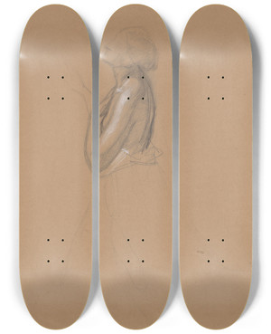 Triptych art skateboard deck of Jzef Simmler Study Of The Queen Figure For The Painting Queen Jadwigas Oath_2 by Jozef Simmler (1823-1868)