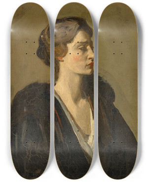 Triptych art skateboard deck of Sir John Lavery A Lady In Black Lady Gwendeline Spencerchurchill by Sir John Lavery (1856-1941)