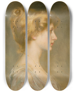 Triptych art skateboard deck of Albert Lynch Portrait Of A Blond Woman by Albert Lynch (1860-1950)