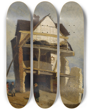 Triptych art skateboard deck of John Sell Cotman Ruined House by John Sell Cotman (1782-1842)