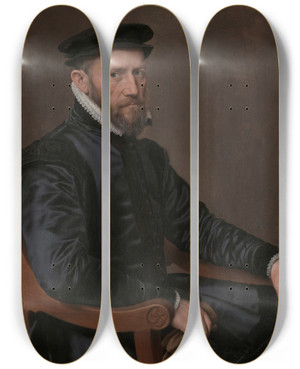 Triptych art skateboard deck of Antonis Mor Portrait Of Sir Thomas Gresham by Antonis Mor (1517-1577)