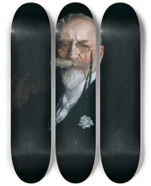 Triptych art skateboard deck of William Merritt Chase Self Portrait by William Merritt Chase (1849-1916)