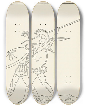 Triptych art skateboard deck of Padraic Colum The Childrens Homer Pl 22 by Padraic Colum (1881-1972)