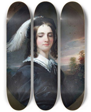 Triptych art skateboard deck of Daniel Huntington Mary Inman by Daniel Huntington (1816-1906)