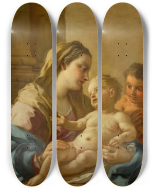 Triptych art skateboard deck of Francesco De Mura The Virginand Child With The Infant Saint John The Baptist by Francesco de Mura (1696-1782)
