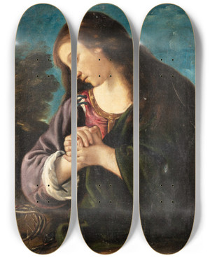 Triptych art skateboard deck of Giuseppe Caletti The Penitent Magdalen by Giuseppe Caletti (1600-1660)