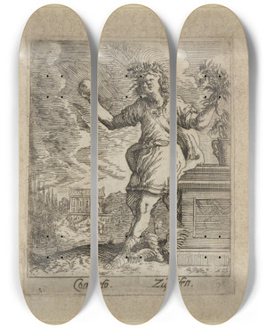 Triptych art skateboard deck of Johann Wilhelm Baur Contento by Johann Wilhelm Baur (1607-1640)