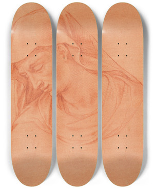 Triptych art skateboard deck of Girolamo Macchietti Head Of A Mourning Woman In Profile To The Left by Girolamo Macchietti (1535-1592)