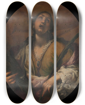 Triptych art skateboard deck of Francesco Montelatici Saint Catherine by Francesco Montelatici (1601-1661)