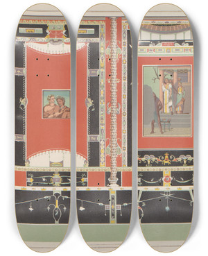 Triptych art skateboard deck of Victor Steeger The Most Beautiful Walls In Pompeii Pl13 by Victor Steeger (19-)