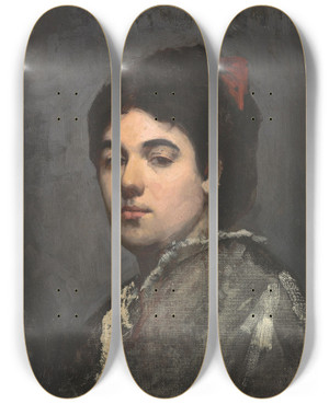 Triptych art skateboard deck of Marie Bashkirtseff Portrait Of A Young Woman by Marie Bashkirtseff (1858-1884)