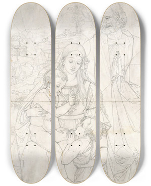 Triptych art skateboard deck of Peter Von Cornelius Holy Family With John The Baptist As A Boy by Peter Von Cornelius (1784-1867)