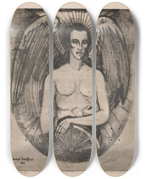 Triptych art skateboard deck of Lodewijk Schelfhout Engel Met Wiel by Lodewijk Schelfhout (1881-1943)