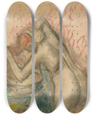 Triptych art skateboard deck of Edgar Degas Aprs Le Bain Femme Sessuyant Les Cheveux by Edgar Degas (1834-1917)