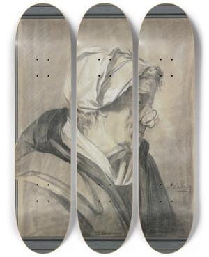Triptych art skateboard deck of Louismarcantoine Bilcoq Alte Frau Im Profil Nach Rechts Schauend_2 by Louis-Marc-Antoine Bilcoq (1755-1838)