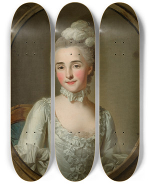 Triptych art skateboard deck of Louismichel Van Loo Portrait Of A Young Girl by Louis Michel Van Loo (1707-1771)