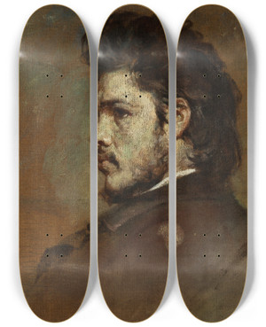 Triptych art skateboard deck of Witold Pruszkowski Portrait Of The Sculptor Stefan Jarzymowski by Witold Pruszkowski (1846-1896)
