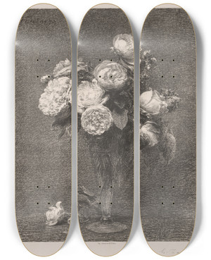 Triptych art skateboard deck of Henri Fantinlatour Bouquet Of Roses by Henri Fantin-Latour (1836-1904)