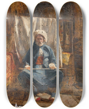 Triptych art skateboard deck of John Frederick Lewis Sketch For In The Bezestein El Khan Khalil Cairo by John Frederick Lewis (1805-1876)