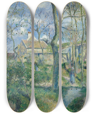 Triptych art skateboard deck of Camille Pissarro The Path To Les Pouilleux Pontoise by Camille Pissarro (1830-1903)