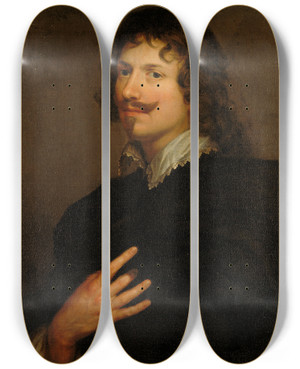 Triptych art skateboard deck of Follower Of Anthony Van Dyck Portrait Of Adriaen Hanneman by Follower Of Anthony Van Dyck (1599-1641)