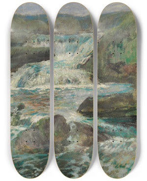Triptych art skateboard deck of John Henry Twachtman Horseneck Falls by John Henry Twachtman (1853-1902)