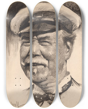 Triptych art skateboard deck of Samuel Johnson Woolf Sir Thomas Lipton by Samuel Johnson Woolf (1880-1948)