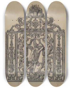 Triptych art skateboard deck of Henry Zwysen Cast Ornament by Henry Zwysen