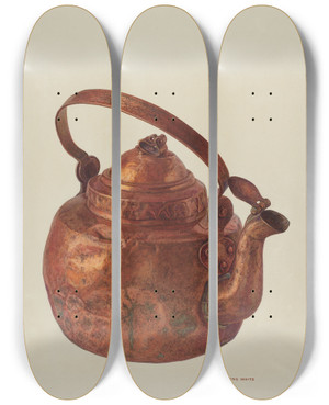 Triptych art skateboard deck of Wayne White Copper Tea Kettle by Wayne White