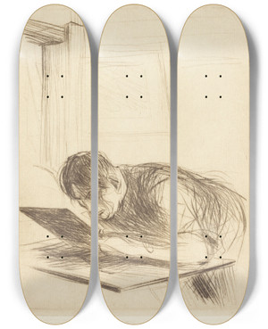 Triptych art skateboard deck of Jeanlouis Forain Forain Etching First Plate by Jean Louis Forain (1852-1931)