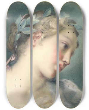 Triptych art skateboard deck of Rosalba Carriera A Muse by Rosalba Carriera (1675-1757)