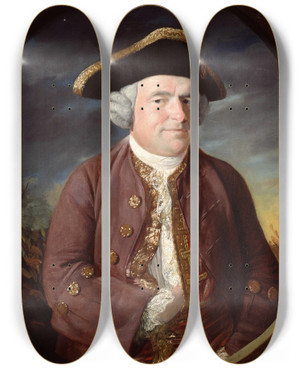 Triptych art skateboard deck of John Russell Portrait Of A Man In A Tricorn Hat by John Russell (1745-1806)