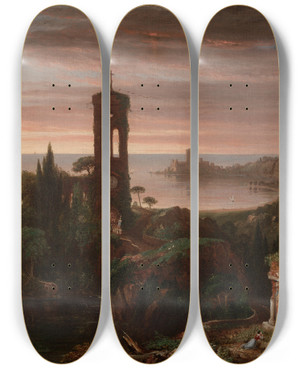 Triptych art skateboard deck of Thomas Cole The Vesperhymn by Thomas Cole (1801-1848)