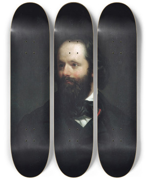 Triptych art skateboard deck of Charles Loring Elliott Portrait Of The Artist by Charles Loring Elliott (1812-1868)