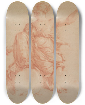 Triptych art skateboard deck of Augustin Terwesten Study For An Allegory by Augustin Terwesten (1711-1781)