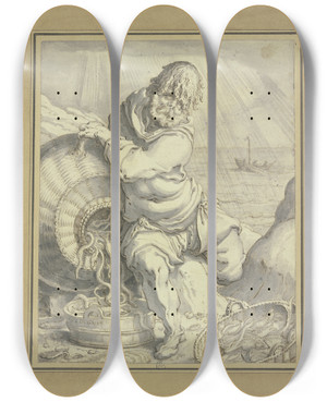 Triptych art skateboard deck of Jacob De Gheyn Ii The Phlegmatic by Jacob de Gheyn II (1565-1629)