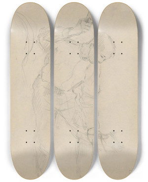 Triptych art skateboard deck of Gustv Mall Blacksmith by Gustav Mally (1879-1952)