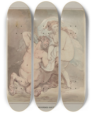 Triptych art skateboard deck of Thomas Rowlandson The Wounded Centaur by Thomas Rowlandson (1756-1827)