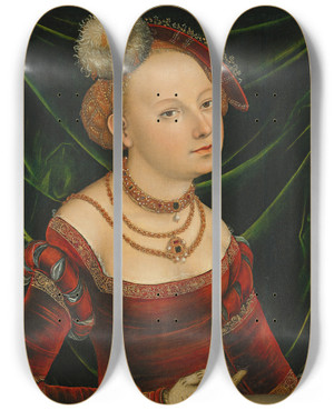 Triptych art skateboard deck of Lucas Cranach The Younger Portrait Of A Woman by Lucas Cranach the Younger (1515-1586)