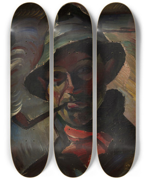 Triptych art skateboard deck of Ilmari Aalto Selfportrait_1 by Ilmari Aalto (1891-1934)