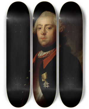 Triptych art skateboard deck of Olof Arenius Lieutenant Carl De Geer by Olof Arenius (1701-1766)