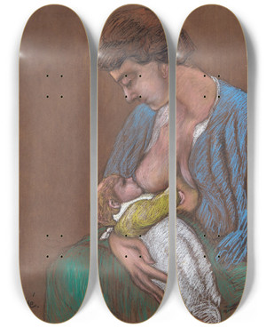 Triptych art skateboard deck of Jean Pesk Maternit by Jean Peske (1870-1949)